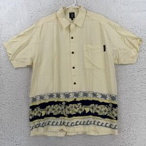 VTG Da Hui Shirt Mens Medium Yellow Hawaiian Short Sleeve Button Up Surf Casual